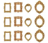 Sibba 12 Pcs Miniature Dollhouse Accessories Vintage Gold Resin European Style Frames & Mirrors Set, 1/12 Scale with Carved Details for Wall Hanging Desktop Display, Jewelry Showcase DIY Crafts Décor