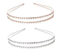 Sibba 2 Pack Double-layer Rhinestone Hair Hoop Headband Metal Hair band Shiny Crystal Headbands for Princess Wedding Bridal Headpieces(Gold, Silver)