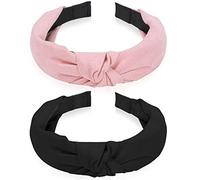Sibba 2 PCS Headbands Tiaras Birthday Crown Black Twist Knotted Knot Vintage Headwraps Accessories Elastic Hair Bands Thick Plastic Velvet Big Head Band Headwear Women Girls