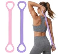 Sibba 2 Pcs Yoga 8-Shaped Resistance Band Figure 8 Resistance Bands for Women Men, Durable Odorless Silicone Bands High Elasticity for Arm, Back, Shoulder, Yoga, Pilates, Non-Slip Handles, Pink Purple