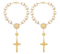 Sibba 2 Pieces Car Rosary Mirror Rearview Mirror Hanging Accessories Auto Rosary with Cross Blessing Rosary Religious Catholic Beads Car Medal for Mirror Interior Truck Motorcycle Decors (Gold)