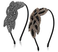 Sibba 2 Pieces Head Bands Women's Headbands 1920s Hair Accessories Gold Rhinestones Black Silver Crystal Bridal Wedding Pins Lace Headpiece Jewelry Pieces Beaded Clip Art Deco