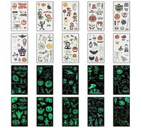 Sibba 20 Sheets Luminous Halloween Temporary Tattoos for Kids - Glow in the Dark Fake Tattoo Stickers With Ghost, Spider, Pumpkin, Skeleton Patterns - Party Supplies, Favors, Decorations