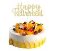 Sibba 2Pcs Happy Retirement Cake Topper Glitter Cake Topper Decoration Gold Retired Party Supplies Reusable Picks Frosting Card Icing Decor for Pantry Cooking Baking(Gold)