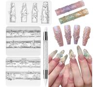 Sibba 3 x Nail Art Molds with Carving Pen Silicone 3D Sculpture Flowers Mold for Nails DIY Floral Petal Manicure Carved Template Clear Flower Nail Charm Modeling Templates for Nails Sculpting Supplies