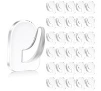 Sibba 30Pcs Clear Adhesive Wall Hooks for Hanging, Transparent Reusable Heavy Duty Hooks Acrylic Sticky Hangers with Non Marking Sticker for Kitchen Bathroom Bedroom Office