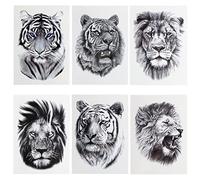 Sibba 3D Realistic Tiger Lion Temporary Tattoos 6 Sheets Waterproof Forearm Transfer Fake Tattoo Stickers Body Art Large Tattoo Sticker Animals Pattern Kits Easter Party For Women Men