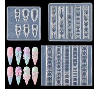 Sibba 3Pcs Bowknot Silicone Nail Molds, 3D Cream Bow Charms Nail Mold Carving Template Stencil for Women Nails Art Fingertip Decoration, Reusable Manicure Carved Mould Resin Mold