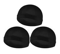 Sibba 3Pcs Elastic Band Wave Caps for Men Headwraps Wide Strap Silky Feeling Durag Caps Unisex Skull Caps Men's Skullies Beanies Soft Breathable Shower Cap Bath Accessories (Black)
