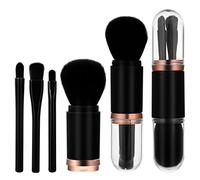 Sibba 4 in 1 Retractable Makeup Brush Set Portable Travel Mini Facial Cosmetic Brush, Highlight Brush, Eyeshadow Brush, Foundation Blending Powder Brush (Black)