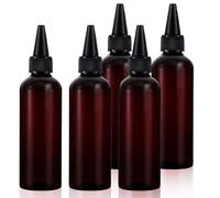 Sibba 5Pcs Hair Color Applicator Bottle, Hair Dye Bottles Squeeze Oil Applicator Bottle, Empty Plastic Reusable Twist Top Cap Bottles for Salon Coloring Oil Glue Paint Art, Amber, 2.5 OZ