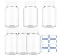 Sibba 6 Pcs Clear Pill Bottle 30ML Empty Medicine Organizers Container Bottle Jar Powder Box Storage Transparent Reagent Containers Dispenser Leak Proof Caps Receptacle for Toiletries Counter Labels