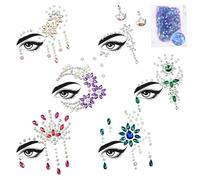 Sibba 6PCS Halloween Gemstone Face Stickers with Sparkling Glitter, Crystal Sticker Face Gems Rhinestone Sticker Stick On Jewels Eyes Body Makeup Temporary Tattoo Stickers for Race Carnival Rave Party