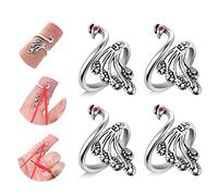 Sibba Adjustable Crochet Hooks Stitch Loop Rings Woven Yarn Holder 4 Pcs Alloy Opening Finger Crocheting Knitting Guide Counters Accessory Peacock Pattern Markers Tags Pins for Hand Weaving Hook Line