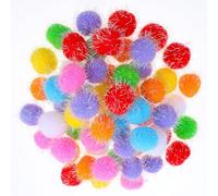 Sibba Assorted Pom Poms for Crafts Interactive Cat Pom Poms Balls 1.57 inches Sparkly Pompoms for Crafting 60PCS Soft Fluffy Pompom Ball Glitter Kittens Toy Ball for DIY Christmas Decor Cats Exercise
