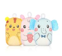 Sibba Bath Loofah Sponge, 3 Pcs Baby Sponge Body Scrubber, Cute Animal Pattern Design, Gentle Soft and Easy to Lather, Enjoy Your Bath Time (Tiger/Rabbit/Elephant)