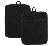Sibba Black Pot Holders with Pocket, 2 Pcs Cotton Heat Resistant Potholder, 7 x 9 Inch Trivets Large Coasters, Baking Square Oven Mitts for Kitchen and Baking