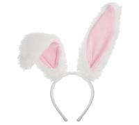 Sibba Bunny Ears Headband Cute Easter Plush Rabbit Ears Hairbands Cosplay Costume Fancy Dress Up Accessories Hair Styling Party Favor Decoration Fluffy Headpiece Christmas Party Adults White&Pink