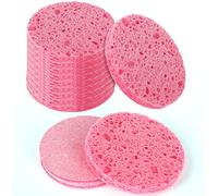 Sibba Compressed Facial Sponges, 10pcs Natural Wood Pulp Cotton Face Washing Sponge, Cellulose Cosmetic Spa Sponge, Round Facial Sponges for Face Cleansing Exfoliating Mask Makeup Removal(Pink)