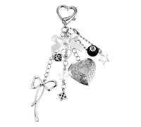Sibba Cute Heart Locket Keychain, Black 8 Ball Dice Keychain, Silver Handbags Charm Y2K Aesthetic Key Chain, Exquisite Photo Purse Backpack Accessories for Women