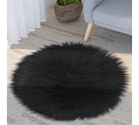 Sibba Faux Fur Fuzzy Area Rug Chair Pad Protectors 30 cm Black Small Round Cover Pillow Cushion Carpet Mat Desk Sofa Seat Couch for Living Room Kids Bedroom Home Decor Photographing Background Craft