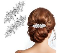 Sibba Flower Hair Clips 2 PC Wedding Hair Pins Bridal Prom Decorative Jewelry Barrettes Decoration Brooches Bridesmaid Ponytail Holder Crystal Sparkly Bling Side Clip Half Up Halloween Party Hairpin