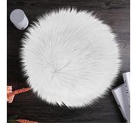 Sibba Fluffy Area Rug Chair Carpet 12 inch Round Fuzzy Faux Fur Seat Cushion Pad Baby Photoshoot Props For Bedroom Living Room Nail Art Decor (White)