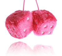 Sibba Fuzzy Plush Dice for Car Mirror, Pair 3” Pink Dice with White Dots, Retro Square Decoration Dice for Car Hanging Accessories(Pink)