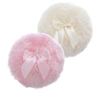 Sibba Large Fluffy Powder Puff, 4 Inch Ultra Soft Washable Reusable Velour Face Body Powder Puff Loose Powder Puffs Wet Dry Makeup Tool (Pink&Yellow), 2.0 count