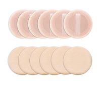 Sibba Loose Powder Cosmetic Puff 12 Pieces Round Velour Face Makeup Compact Body Container Setting Pressed Blending Foundation Cream Make Up Ribbon Strap Sponge Cushion Applicator (Skin Color)