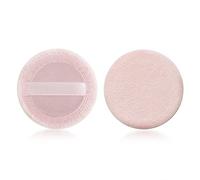 Sibba Loose Powder Makeup Puff 2 Pieces Round Velour Face Makeup Compact Body Container Setting Pressed Blending Foundation Cream Make Up Ribbon Strap Sponge Cushion Applicator (2 PCS Pink)