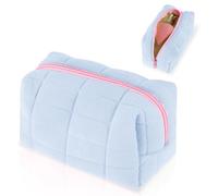 Sibba Makeup Pouch Pencil Bag 1PC Small Cosmetic Toiletry Case with Zipper Make Up Purse Inside Organizer Backpack Essentials Aesthetic Make-Up Portable Daily Storage Travel Set(Blue)