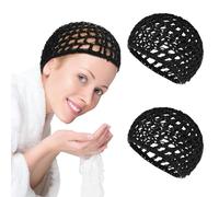 Sibba Mesh Crochet Hair Net 2 Pcs Rayon Knit Snood Hat Thick Short Hairnet Shower Caps Soft Sleeping Cap Long Short Curls Head Cover Accessory Cover Ornament Black Wraps