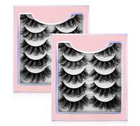 Sibba Multi-layered 5D Lashes False Eyelashes 10 Pairs Dramatic 20 mm Faux Mink Fake Lashes Pack Wispy Long Thick High Crossed Volume Fluffy Eyelash Extension Strip Eye Makeup,black,5 Pair,Pack of 2