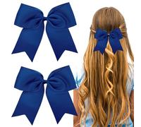 Sibba Navy Blue Hair Bows for Women Girls - 2pcs 8 Inch Jumbo Solid Color Bows With Alligator Hair Clips For Birthday Party Wedding Holidays