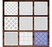 Sibba Plastic Sashiko Stencil Kit Geometric Sashiko Stencil 8PCS Sashikos Pattern Template Drawing Line Template Quilting Stencils Embroidery Pattern Stabilizers for Sewing Hand Quilting Embroidery