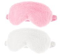 Sibba Plush Eye Mask, 2Pcs Furry Sleep Masks Silk Blindfold, Ultra Soft Sleeping Comfortable Eye Cover for Women Men Sleepover Nap Travel Party Supply, Pink White