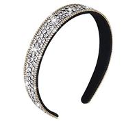 Sibba Rhinestone Headband for Women, Sparkly Crystal Bridal Wedding Headpiece with Silver Beads & Faux Diamonds, Wide Fancy Hair Band for Party, Mother's Day, Dressy Occasions Bling Sequin Headwear
