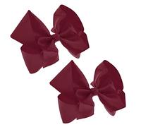 Sibba Ribbon Hair Bows Clips Barrettes 2 Pieces 6 Inch Vintage Big Ponytail Holder Cheerleading Hairpin Valentines Easter Day Decorative Hairbows Party Styling Accessories Headpiece (Dark Red)