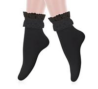 Sibba Ruffle Liners Lace Ankle Socks 1 Pair Kawaii Frilly Crew Elastic Cotton Sock Princess Fairy Aesthetic Goth Cuffs Cute Dress Women Girls Schoolgirl Show Winter Clothing Costume Outfits (Black)