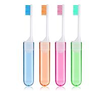 Sibba Soft Bristles Toothbrush 4 Pieces Folding Manual Toothbrushes for Fragile Gums Dental Care Adult Kid Portable for Camping Travel, 4 Pcs Multi-colored