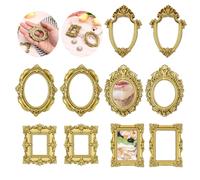 Sibba Vintage Resin Picture Frame 10 PCS Mini Gold Baroque Small Antique Ornaments Table Top Jewelry Display Oval Rectangle Wall Hanging Photography Holder for DIY Photo Christmas Home Decor