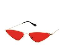 Sibeg 2023 New Vintage Cat Eye Sunglasses Men Women Unique Triangle Sun Glasses Female Yellow Metal Eyeglasses UV400(Color:Red)