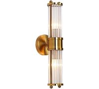 Industrial Vintage Wall Mounted Lighting Fixture, Modern Glass Cylinder Wall Lamp E14 Brushed Brass Wall Sconce Light for Bathroom Bedside Porch Corridor