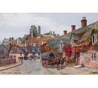 SibeG Posters And Prints Classic Pictures Famous Corfe Castle and Village by Alfred Robert Quinton for Home Decor 60x90cm