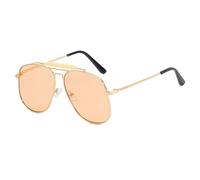 Sibeg Retro Oversized Metal Sunglasses Women Men Pilot Sun Glasses Trend Designer Eyeglass UV400(Color:Yellow)