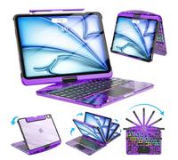 SIBEITU Clear Wireless Keyboard Case for iPad Air 11-inch (M3 2025/M2 2024) & iPad Pro 11-inch 4th 3rd 2nd 1st Gen, 7-Color Backlit with Multi-Touch Trackpad for 10.9" iPad Air 4th/5th Gen, Purple