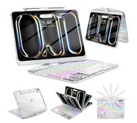 SIBEITU Keyboard Case for iPad Pro 11 Inch M4 2024, Clear Wireless Protective Cover for iPad Pro 11 with Multi-Touch Trackpad & Visible PCB High-Tech Design, 7-Color Backlight & 3-Brightness, White