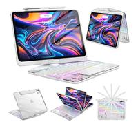 SIBEITU Keyboard Case for iPad Pro 13 Inch M4 2024, Clear Wireless Keyboard Protective Cover with Multi-Touch Trackpad, 7-Color Backlight & 3-Brightness, Visible PCB Tech Design, White
