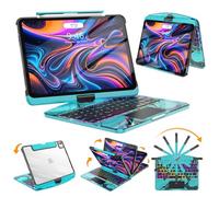 SIBEITU Keyboard Case for iPad Pro 13 Inch M4 2024, Clear Wireless Keyboard Protective Cover with Multi-Touch Trackpad, 7-Color Backlight & 3-Brightness, Visible PCB Tech Design, Blue